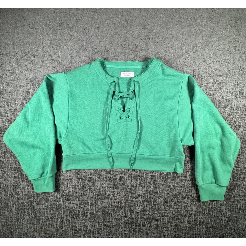 Victoria's Secret Green Lace Up Cropped‎ Sweatshirt Pullover Medium